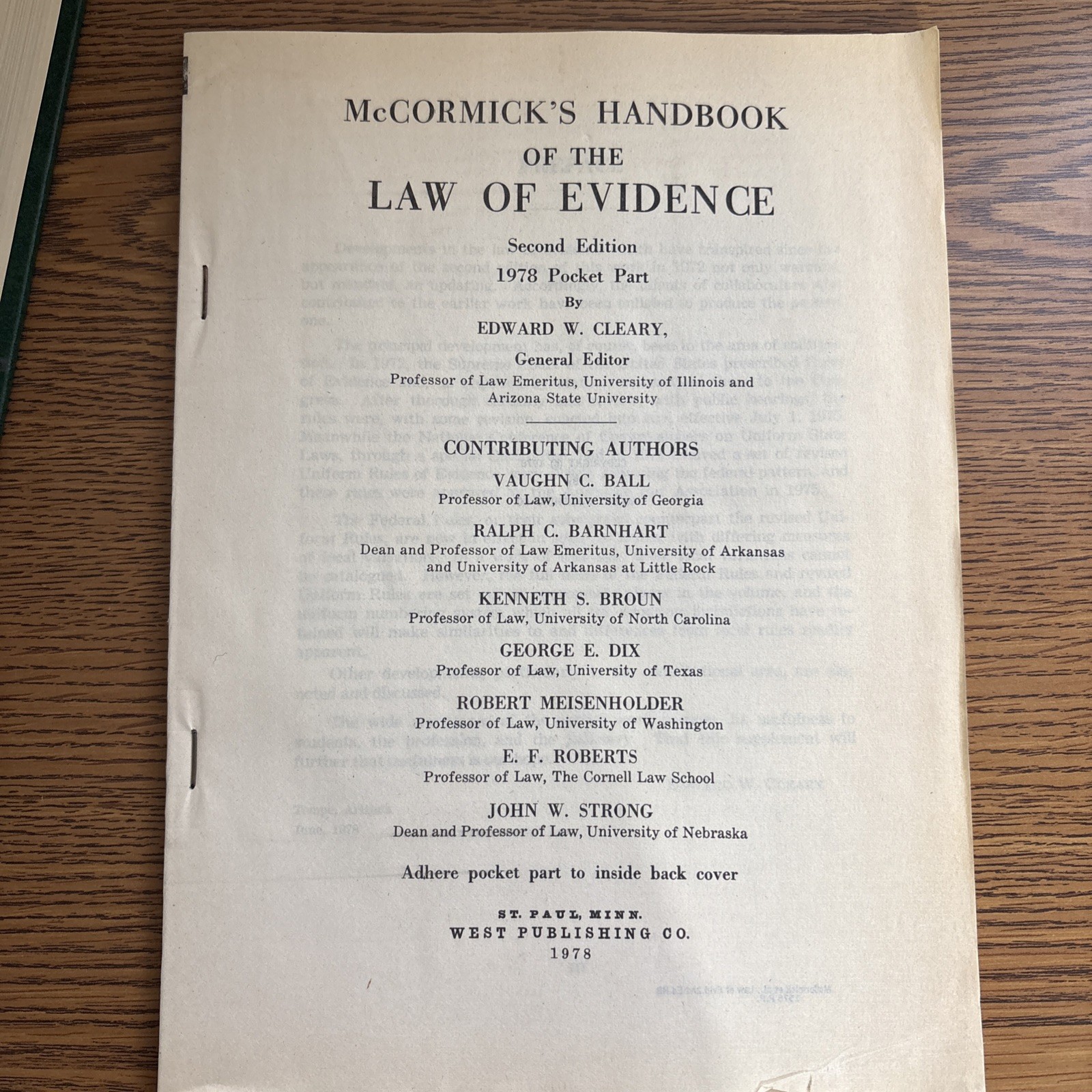McCormick on Evidence Hardcover Edward Cleary 1972 Edition With Updated Revision