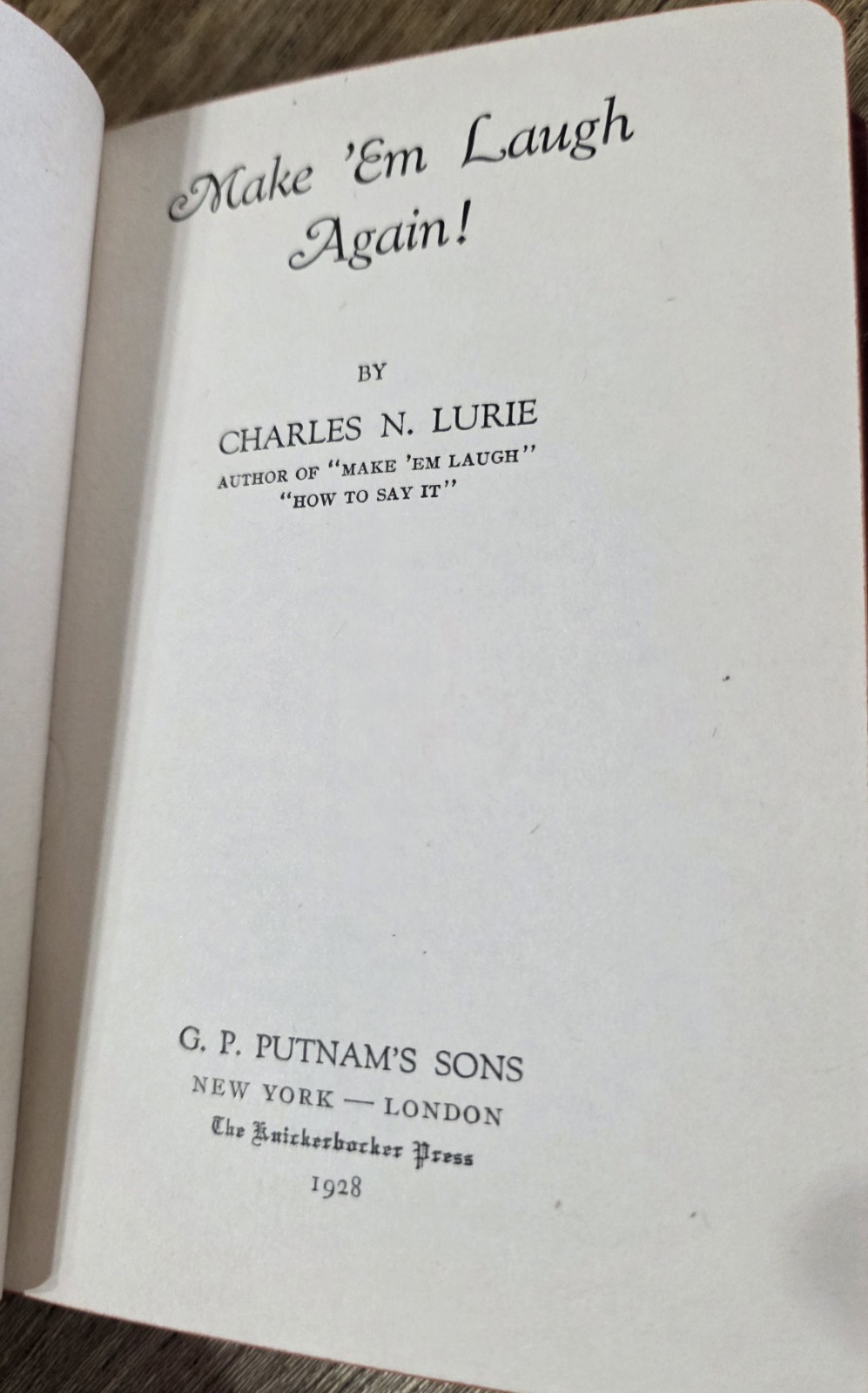 Make ‚Em Laugh Again! 1928 Charles N. Lurie Humor Jokes Vintage Hardcover