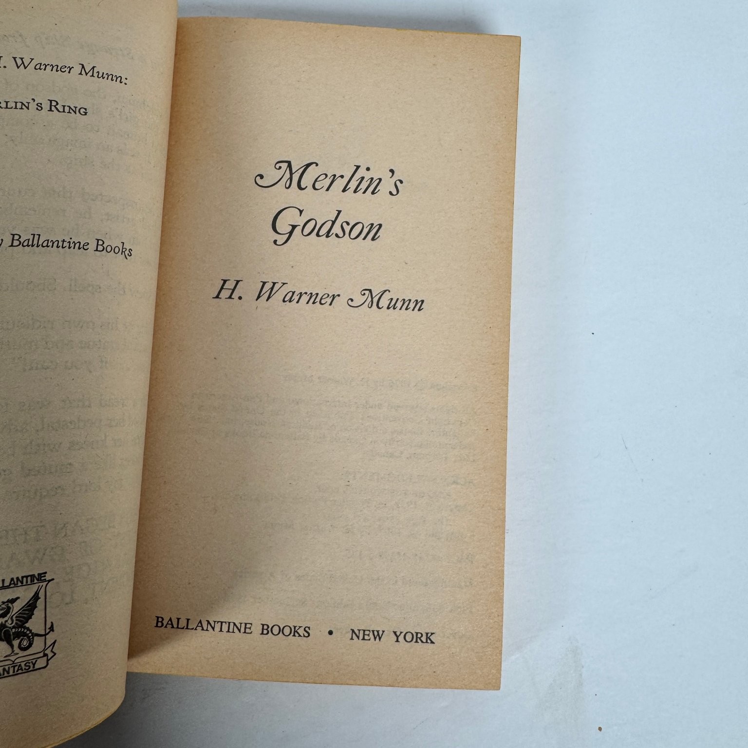 Merlin’s Godson H. Warner Munn 1976 First Edition Arthurian Fantasy Ballantine