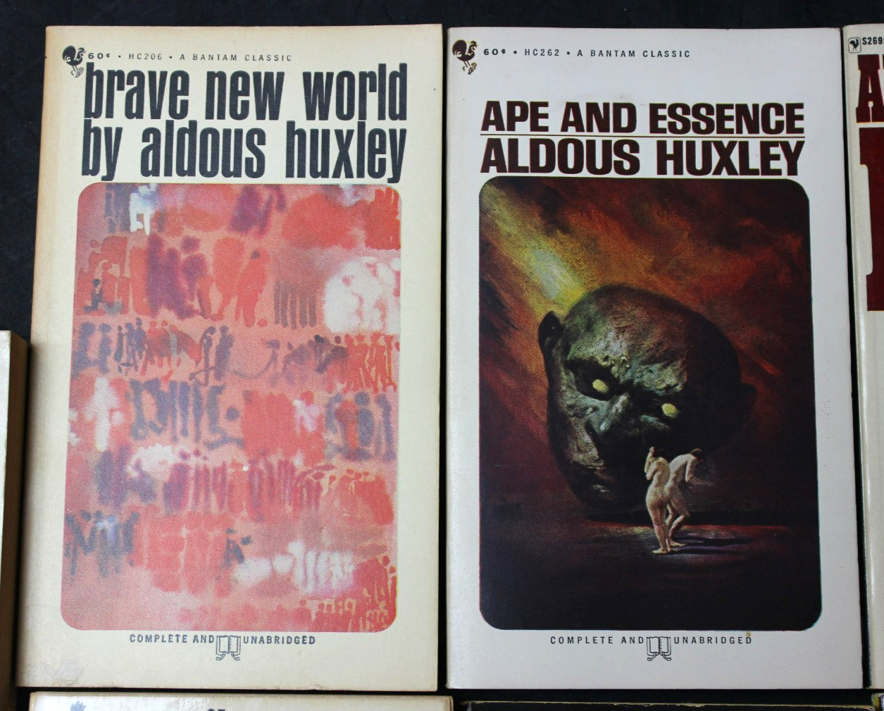 7 VINTAGE ALDOUS HUXLEY PAPERBACK BOOKS: BRAVE NEW WORLD, ISLAND, APE & ESSENCE