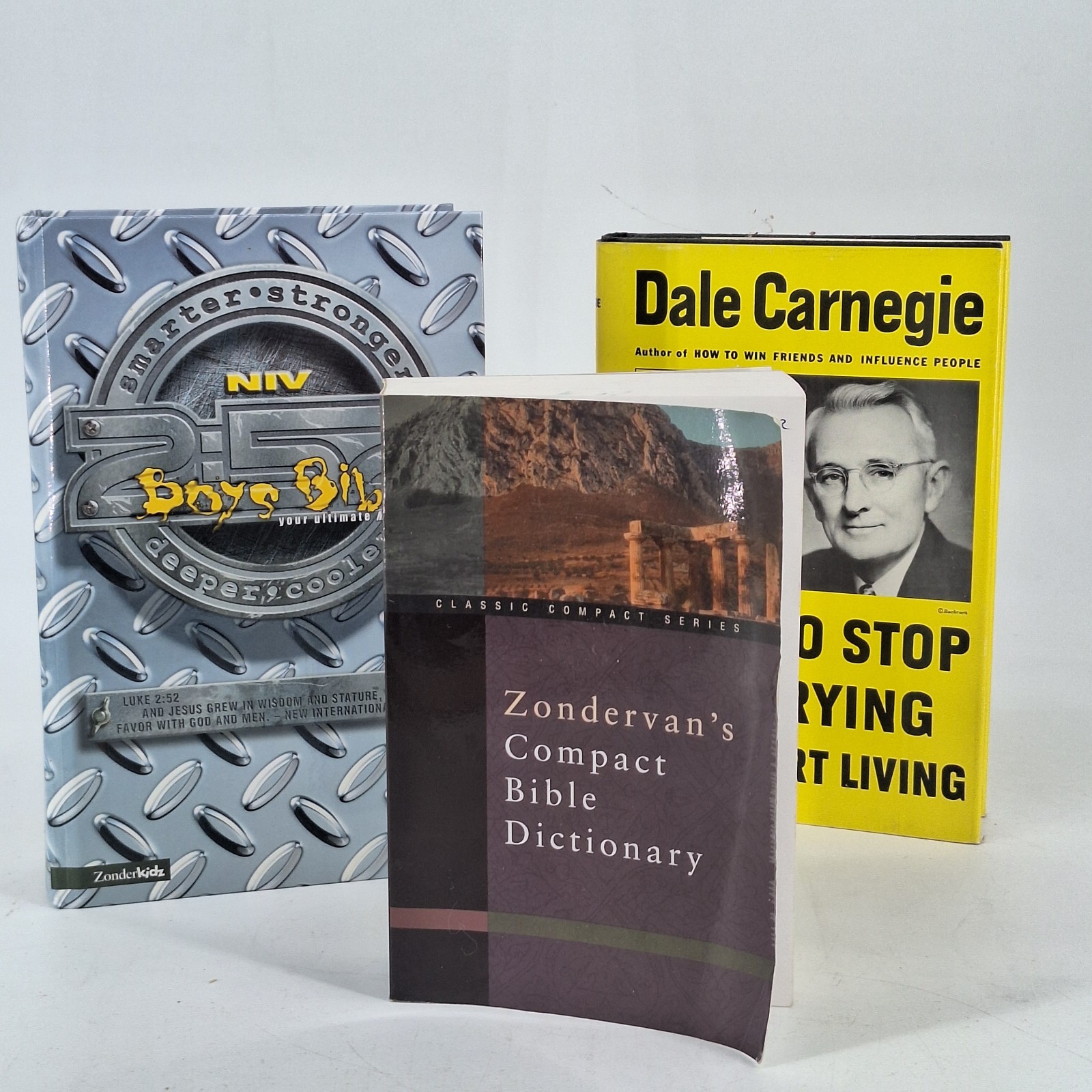 Mixed Lot of 3 Books Boys NIV Bible Bible Dictionary How to Stop Worrying & Live