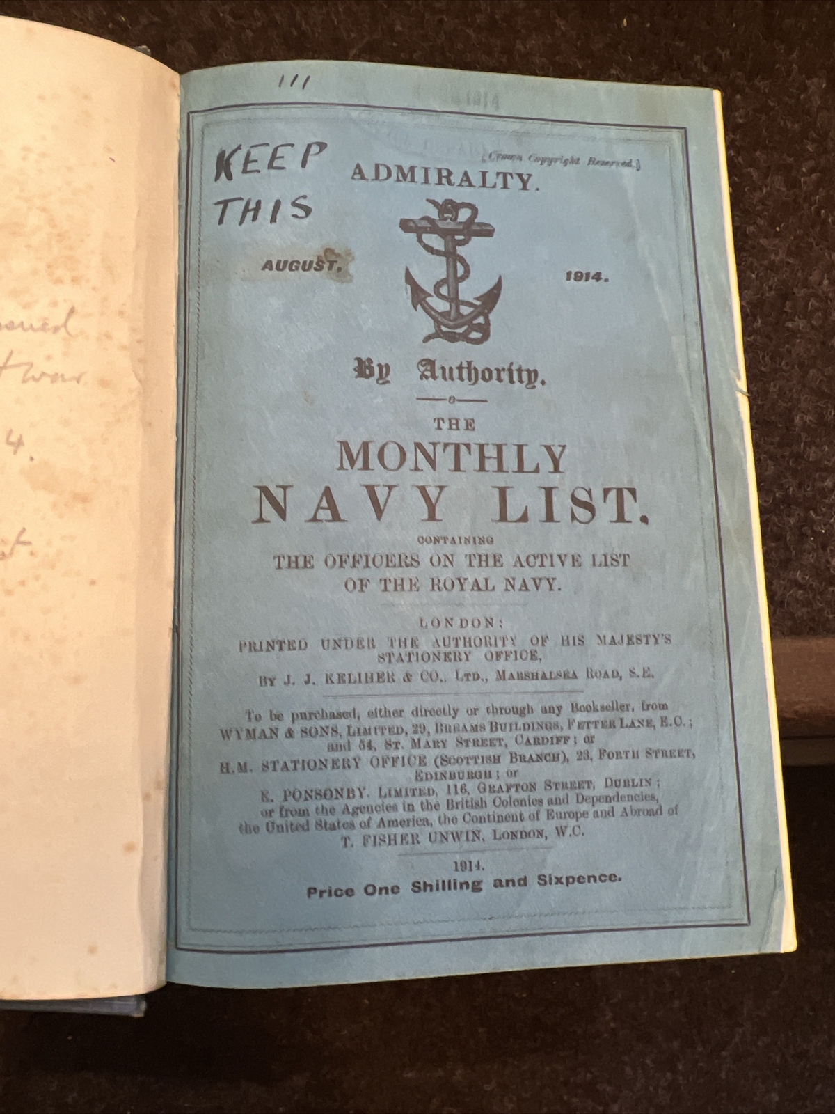The Monthly Navy List August 1914 London United Kingdom British Royal Marines
