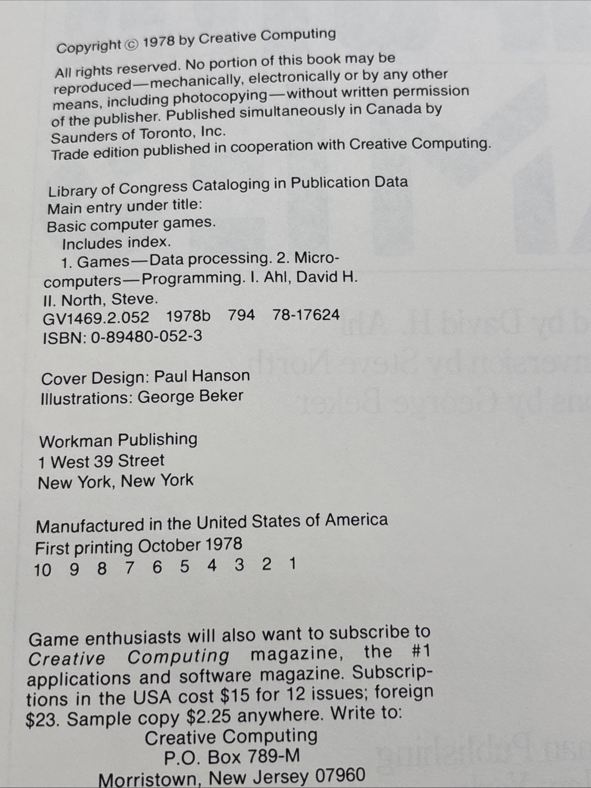 Basic Computer Games Microcomputer Edition David Ahi Early Home Computer 1st Ed