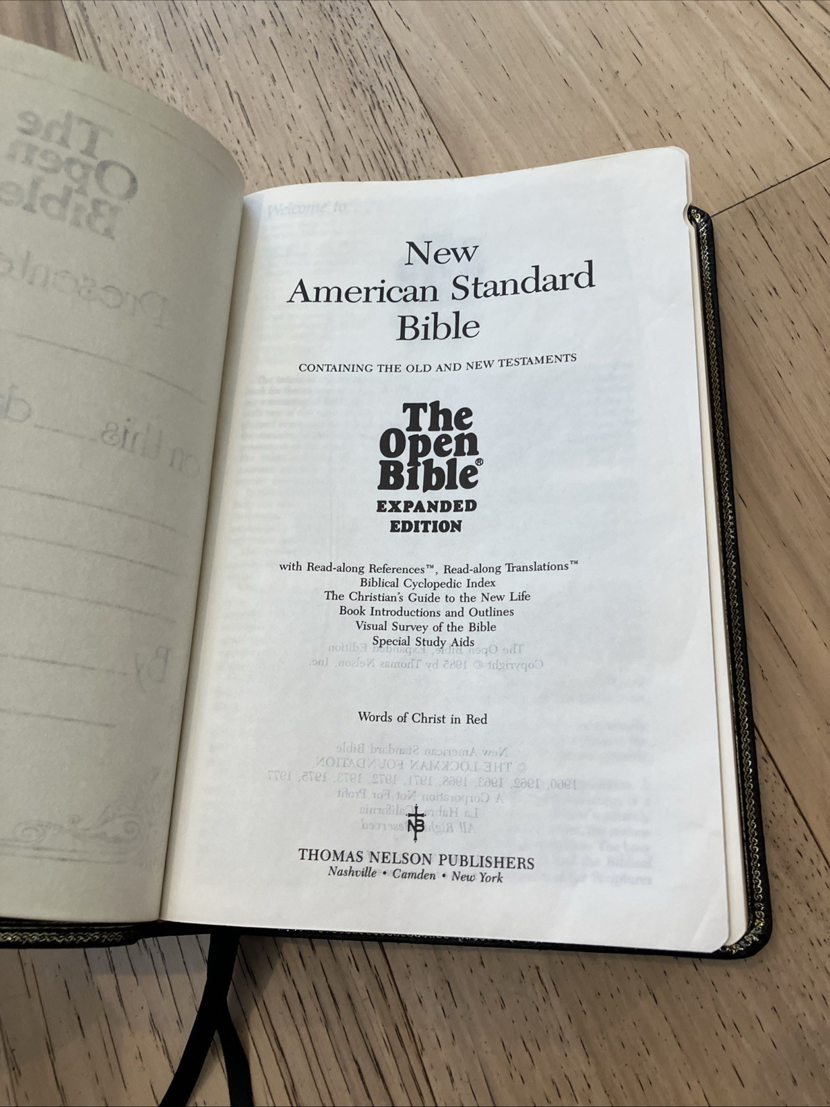 Nelson Open Bible Expanded NASB Genuine Leather 1985 Indexed Unmarked 976