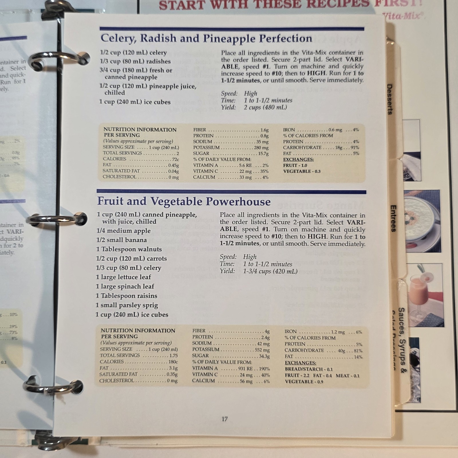 Vita-Mix Whole Food Recipes 3-Ring Binder and Owner’s Manual 2000 USA