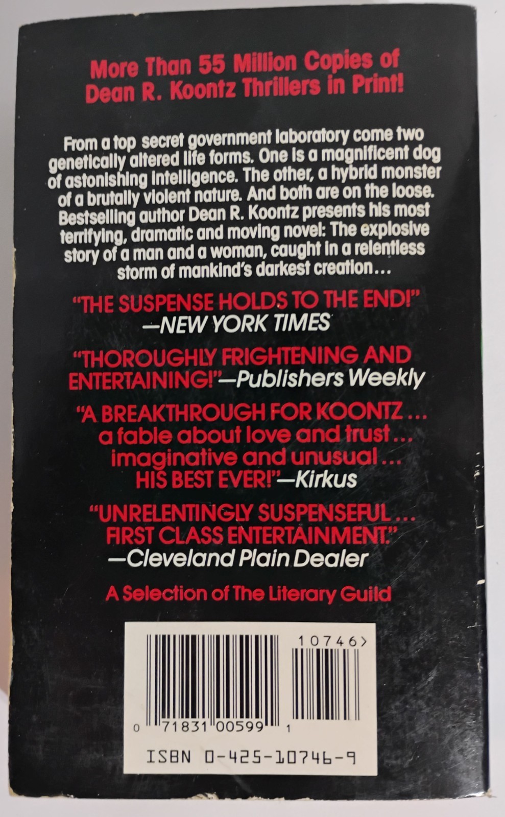 Dean Koontz WATCHERS 1988 Berkley Thriller Sci-Fi Horror Paperback Novel