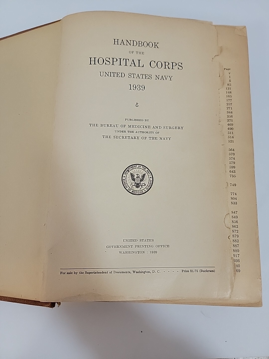 1939 HANDBOOK OF THE HOSPITAL CORPS UNITED STATES NAVY RED