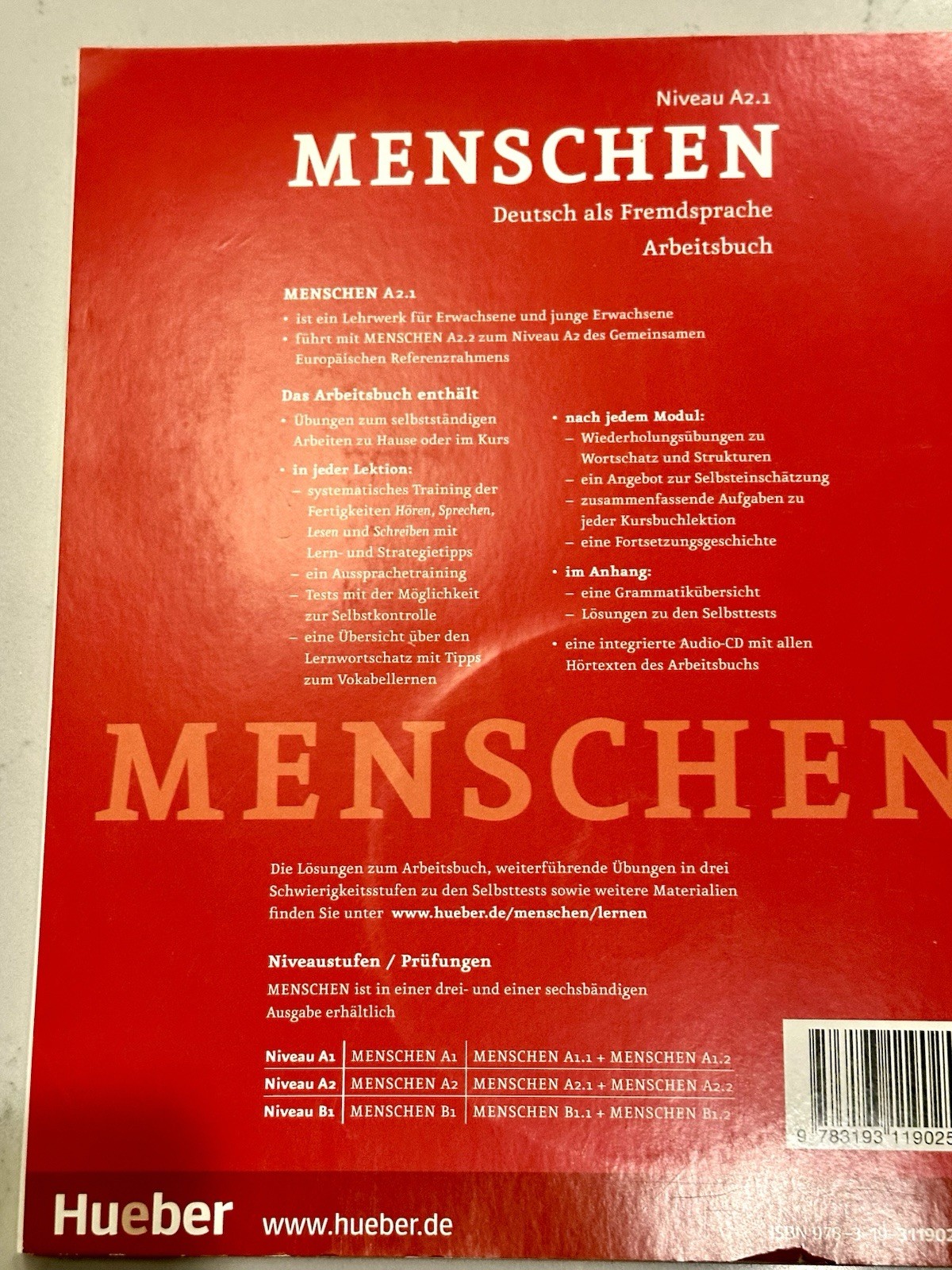 MENSCHEN SECHSBANDIGE AUSGABE: ARBEITSBUCH A2.1 with Audio CD 💎MINT