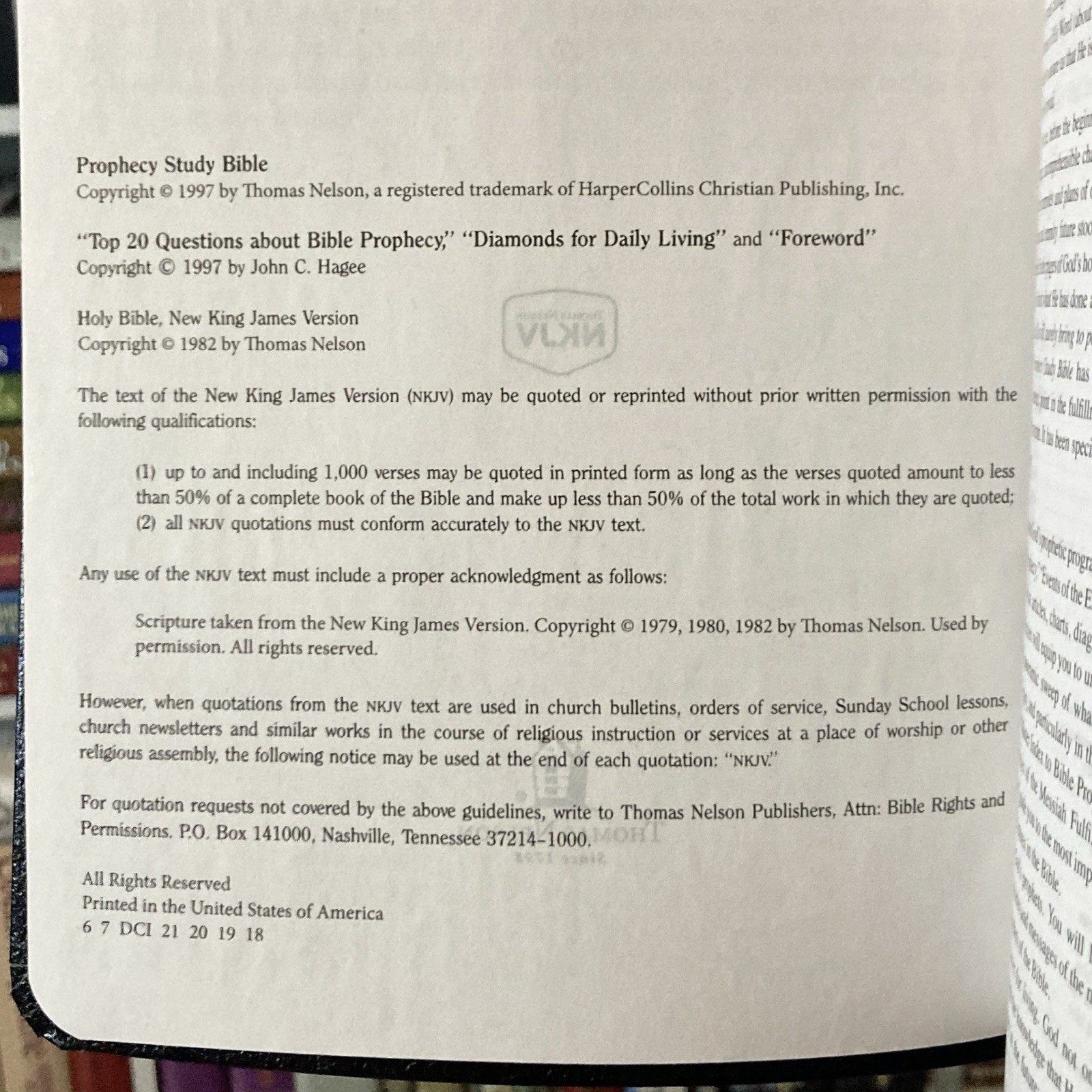 NKJV Prophecy Study Bible – John C. Hagee, editor (Thomas Nelson, 1997) leather