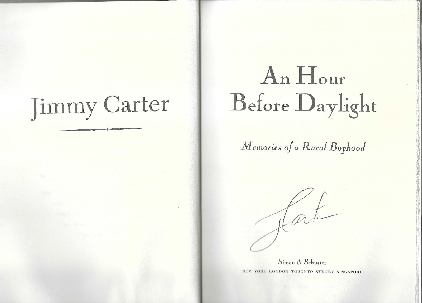 An Hour Before Daylight / SIGNED / Jimmy Carter / NOT Personalized! / 1st Ed. HC