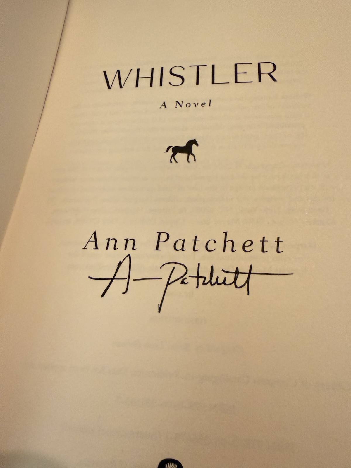 SIGNED Whistler by Ann Patchett