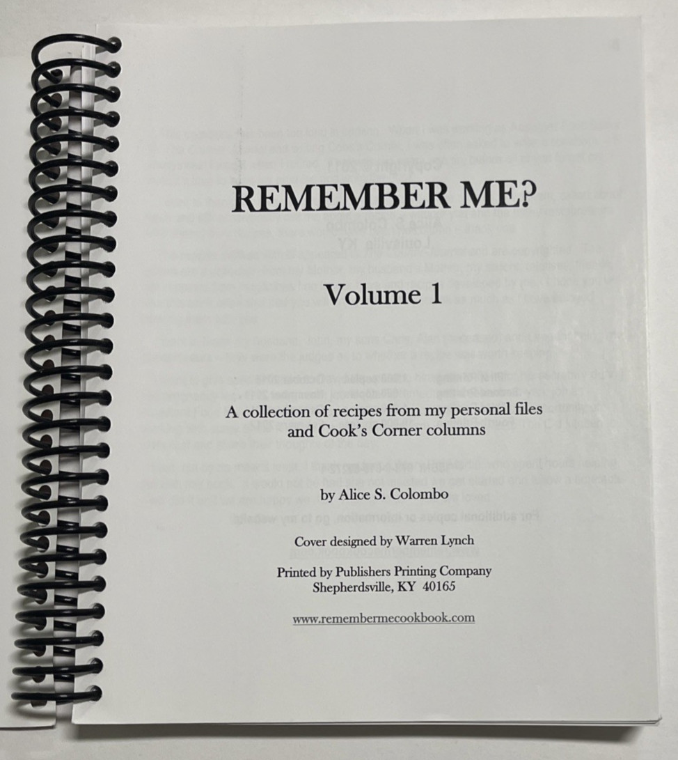 Remember Me? Alice S. Colombo Cookbook Courier-Journal Vol. 1 SIGNED PB