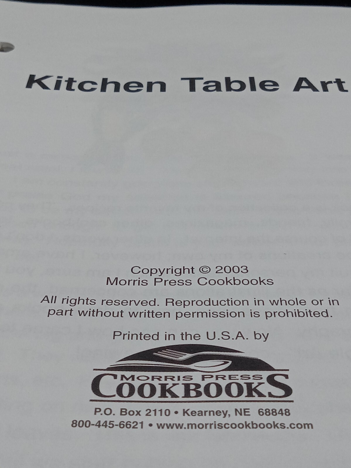 KITCHEN TABLE ART COOKBOOK PUBLISHED BY MORRIS PRESS COOKBOOKS PAGES 123