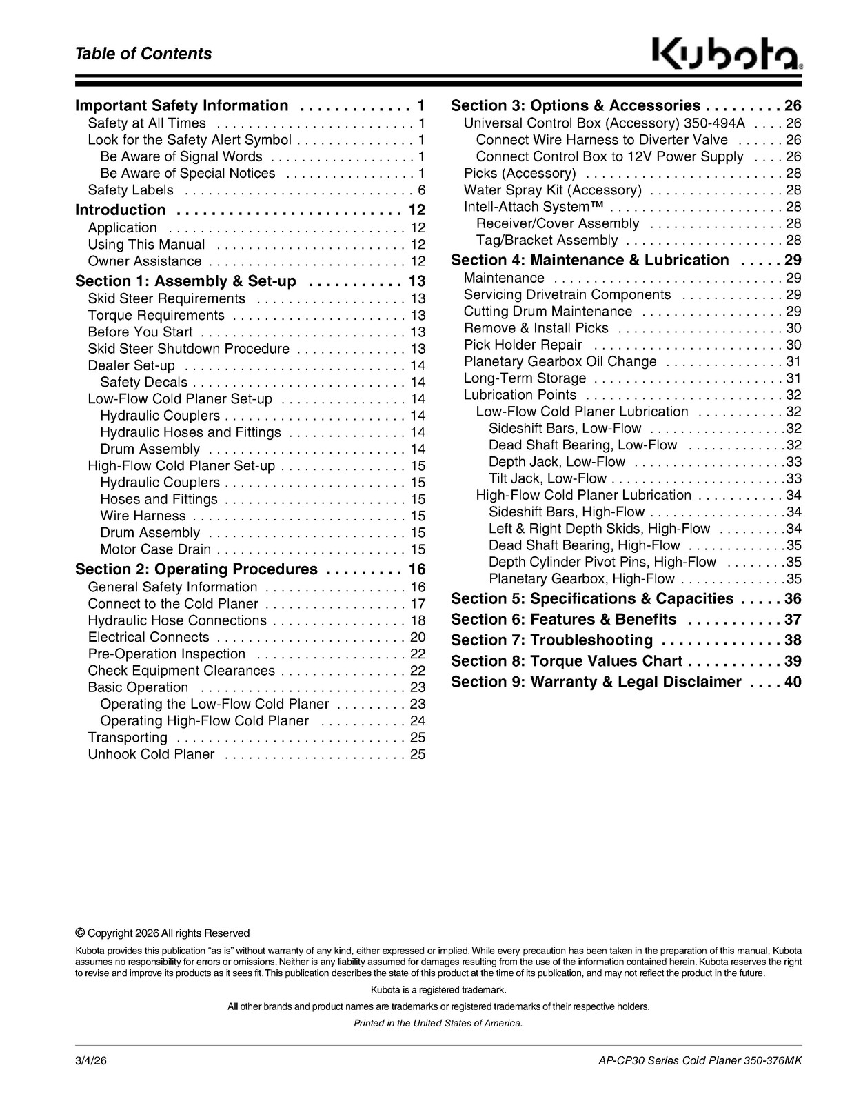 LAND PRIDE CP30 Series Cold Planers Operators Manual – WIRE BOUND – TOUGH COVERS