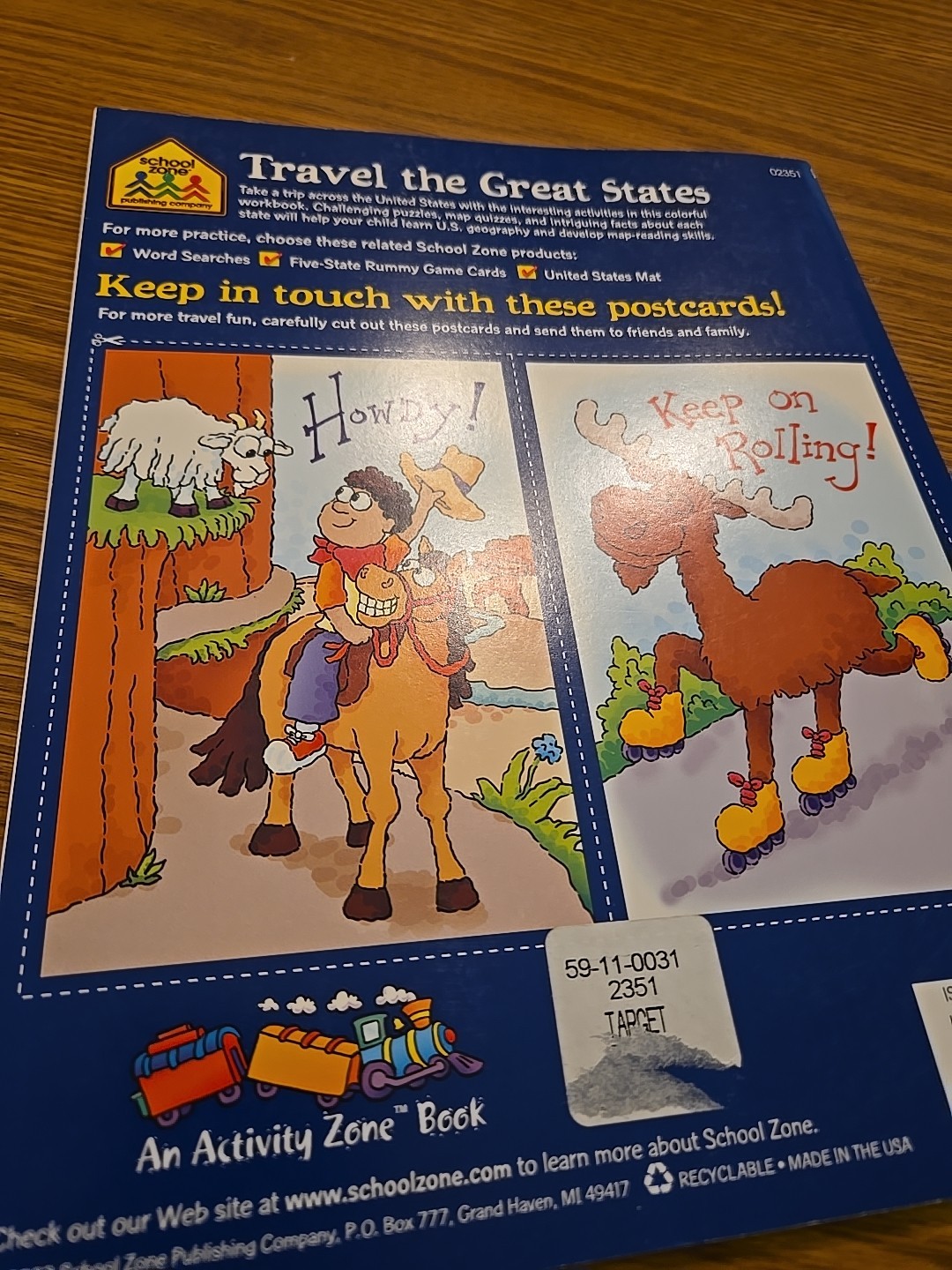 Travel the Great States School Zone 64 Pages, Ages 8 and Up Workbook NEW!