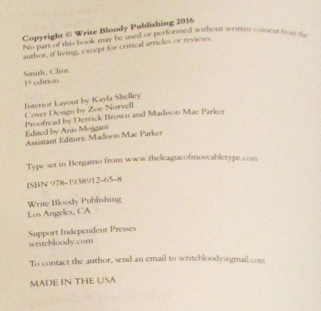 2016 Counting Descent by Clint Smith Poems SIGNED Softcover Book 84 Pages