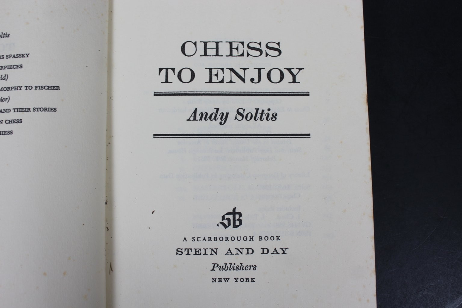 Chess to Enjoy Andy Soltis 1980 Chess Stories Problems Scarborough Book PB