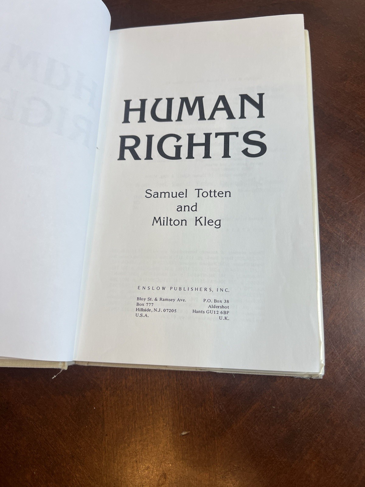 Human Rights Hardcover Book 1989 Samuel Totten & Milton Kleg Enslow Publishers