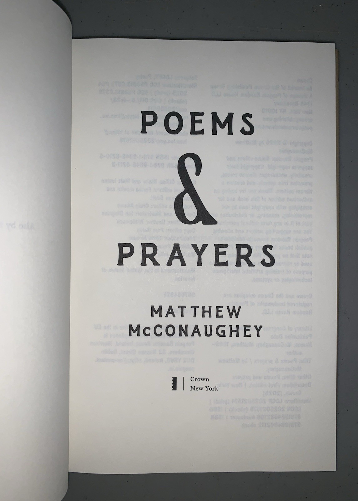 Poems and Prayers by Matthew McConaughey (2025, Hardcover)