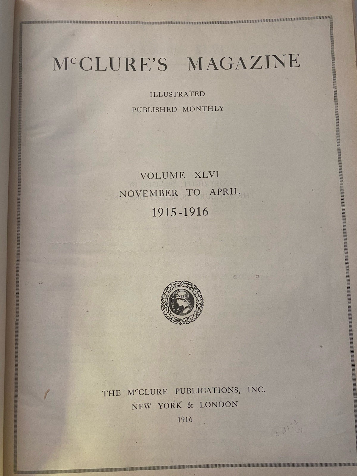 Hard Bound McClure’S Magazine. Nov 1915 – April 1916. 6 Months 6 Magazines