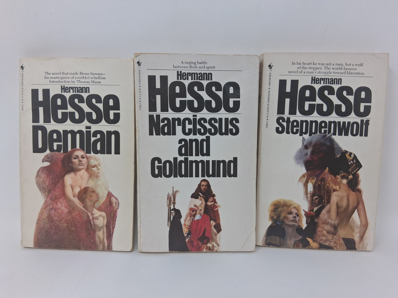 HERMANN HESSE 3 VINTAGE PB BOOKS: DEMIAN, STEPPENWOLF, NARCISSUS GOLDMUND BANTAM