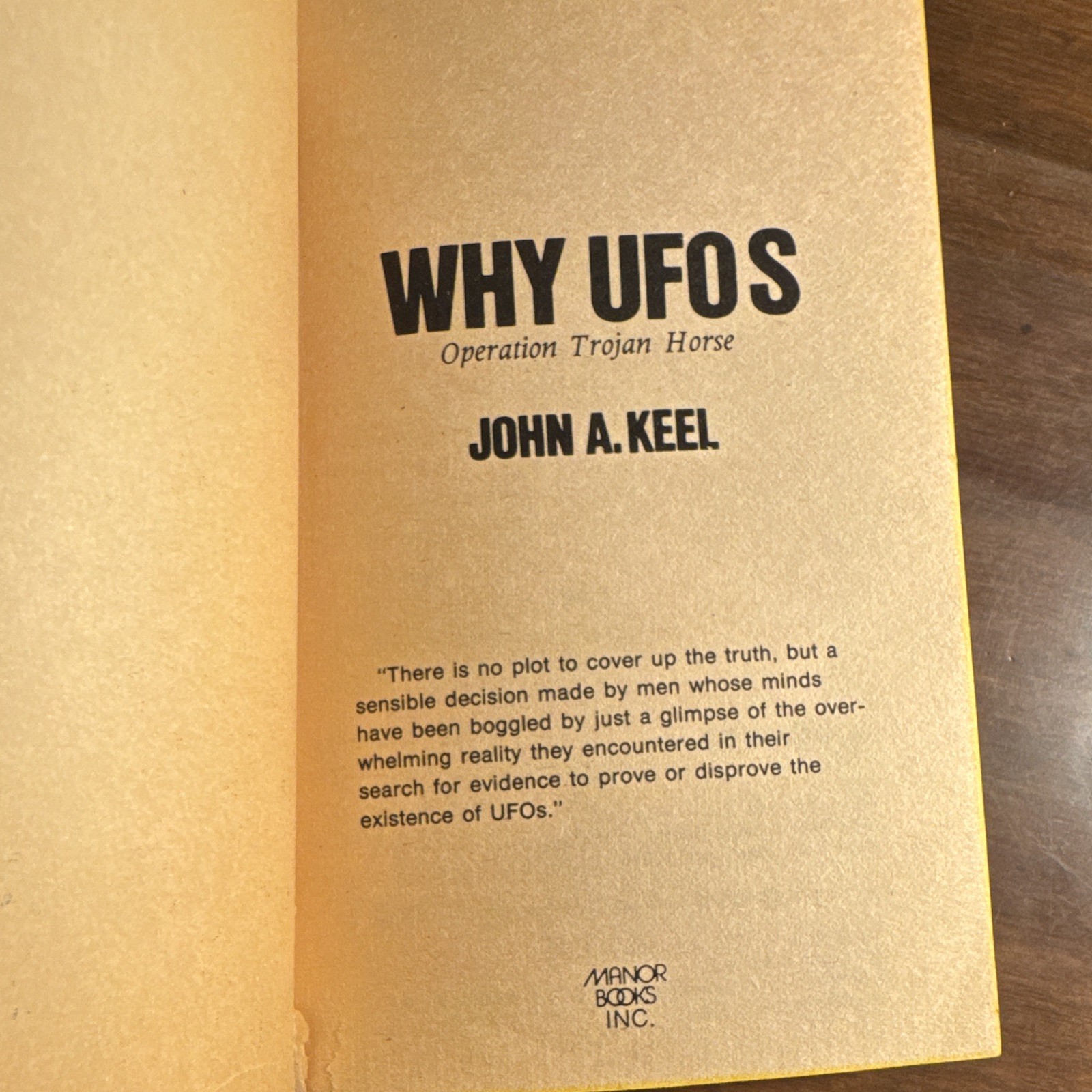 John A. Keel – Why UFOs: Operation Trojan Horse (1970, Paperback) Manor Books