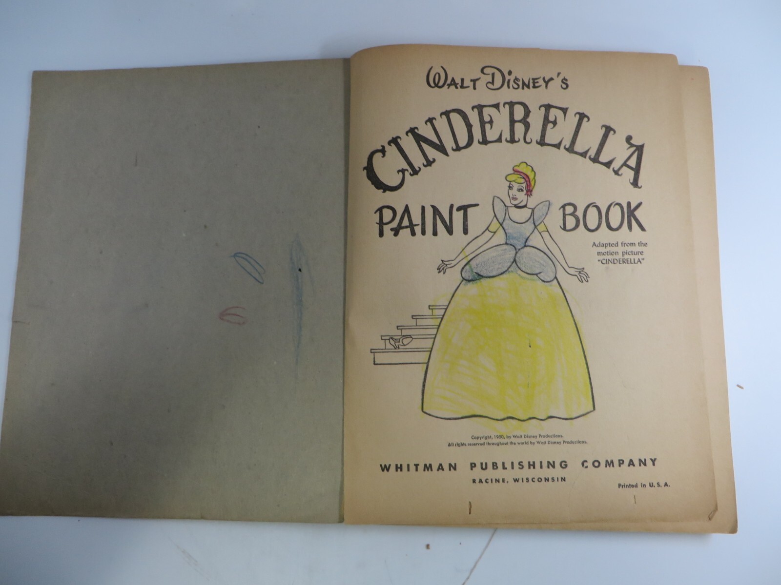 Vintage 1950 Walt Disney CINDERELLA Paint Coloring Book Whitman Publishing RARE