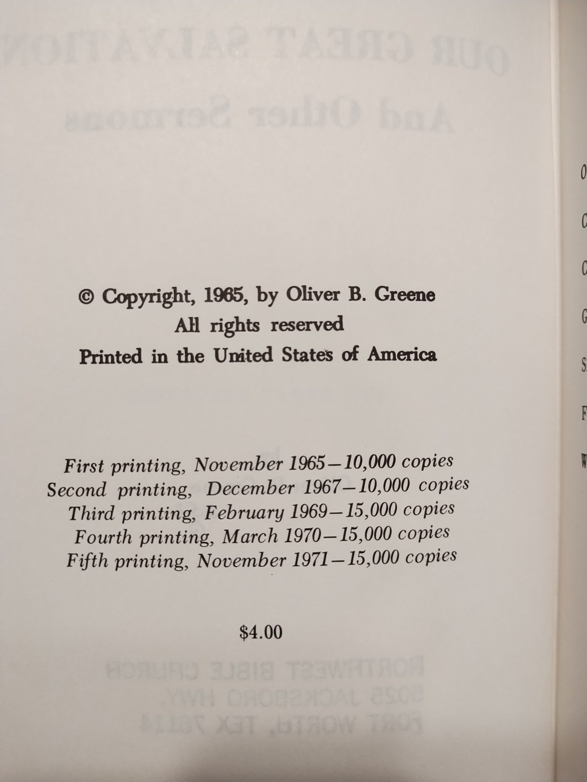 Our Great Salvation Oliver B. Greene 1971 5th Printing Vintage Hardcover Gospel