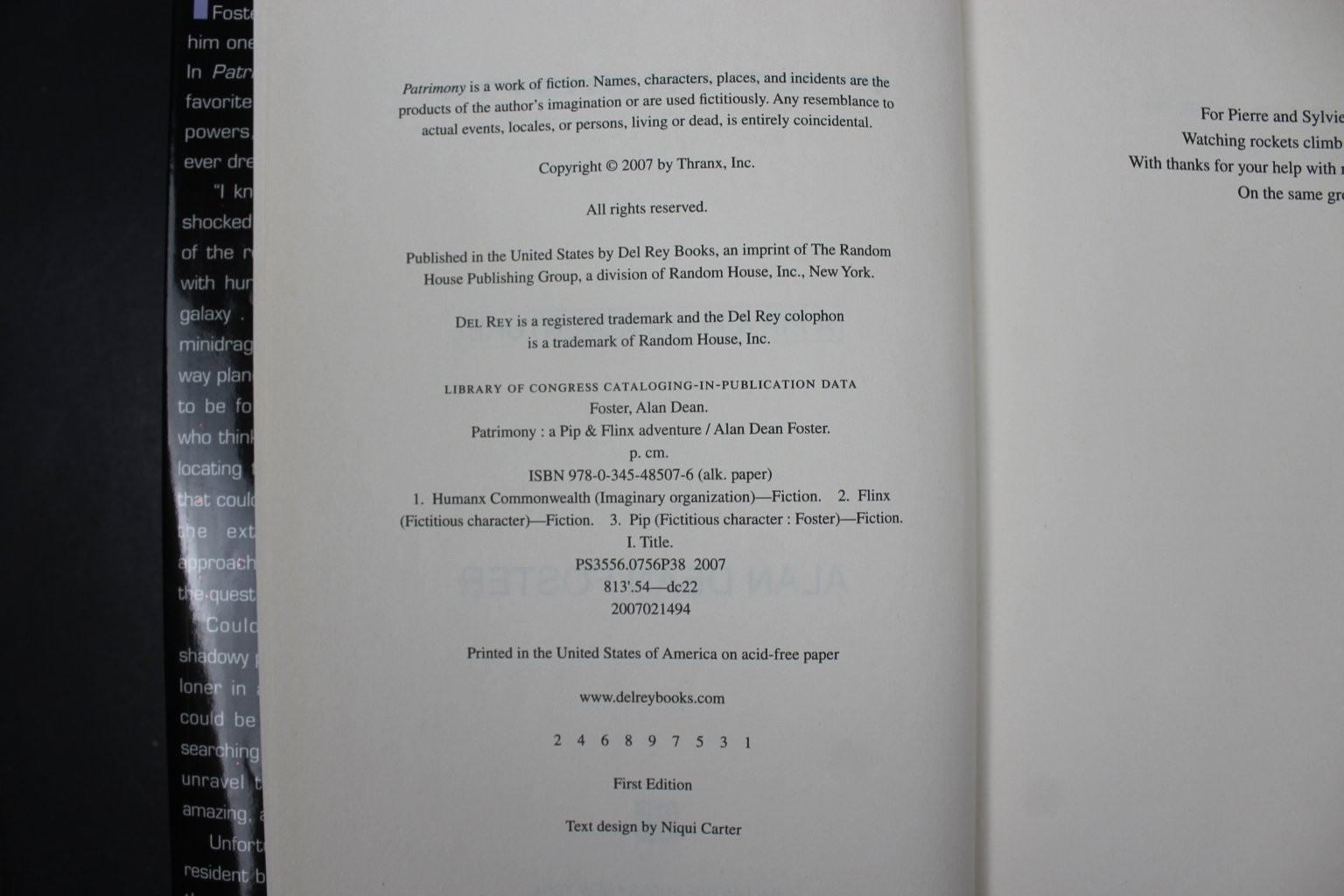 Patrimony Alan Dean Foster 2007 First Edition Pip & Flinx Sci-Fi Del Rey HCDJ