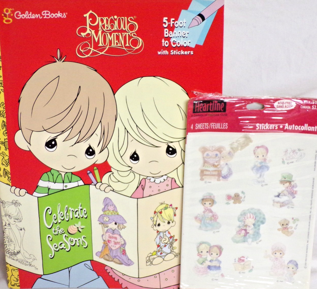 NEW VINTAGE PRECIOUS MOMENTS COLORING BOOK TOY LOT HOLIDAY STICKERS