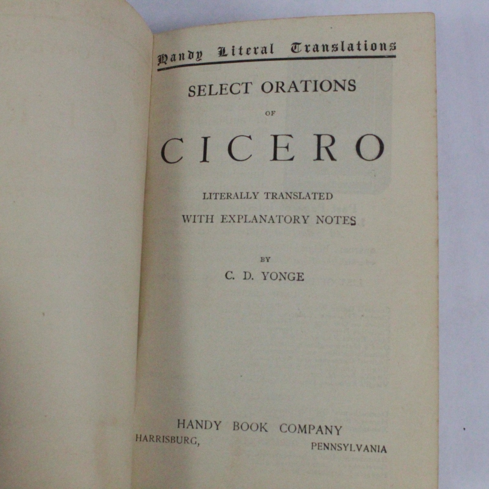 Select Orations of Cicero, Handy Book Company, Harrisburg, PA (1910s, HC)