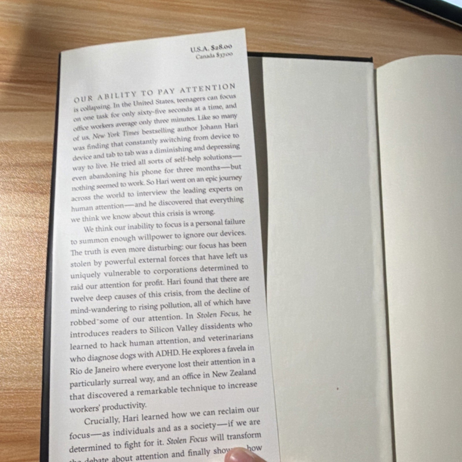 Johann Hari Stolen Focus Why You Can’t Pay Attention Think Deeply Hardcover 2022