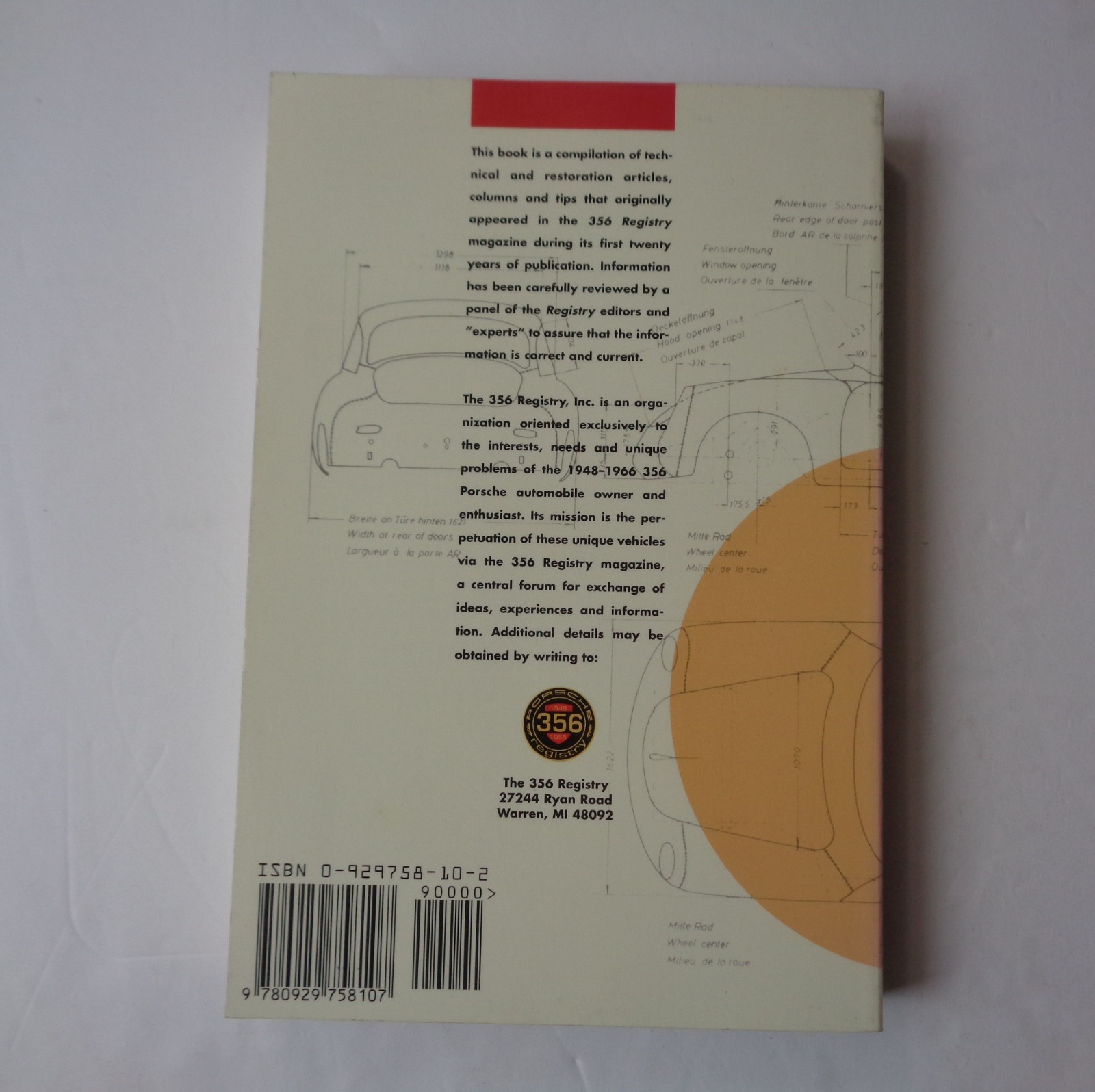 356 Porsche Technical and Restoration Guide by The 356 Registry (Paperback, 1994