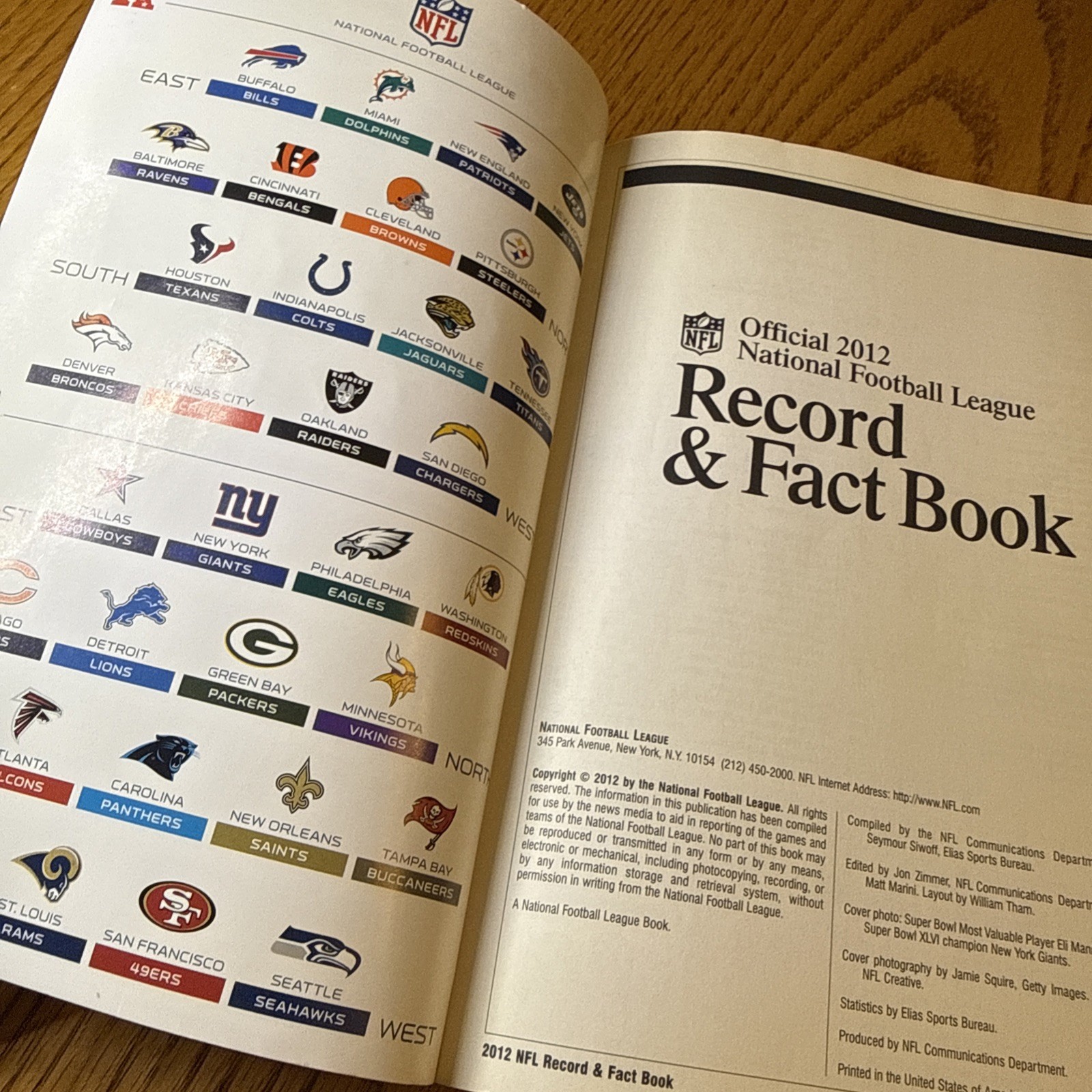 NFL Record & Fact Book 2012 Official Eli Manning Cover National Football League