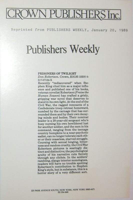 Don Robertson Prisoners of Twilight Reviewers Copy