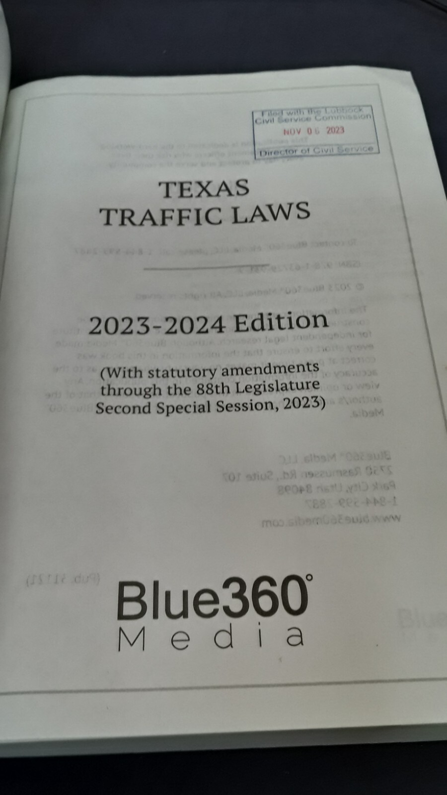Texas Traffic Laws: 2023-2024, Blue 360 Media, PB, VG, 240730