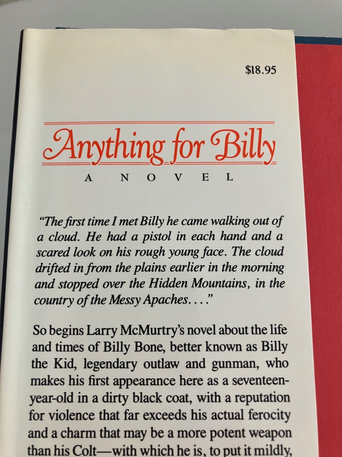 ANYTHING FOR BILLY by Larry McMurtry – 1988 First Edition, 1st Printing HCDJ