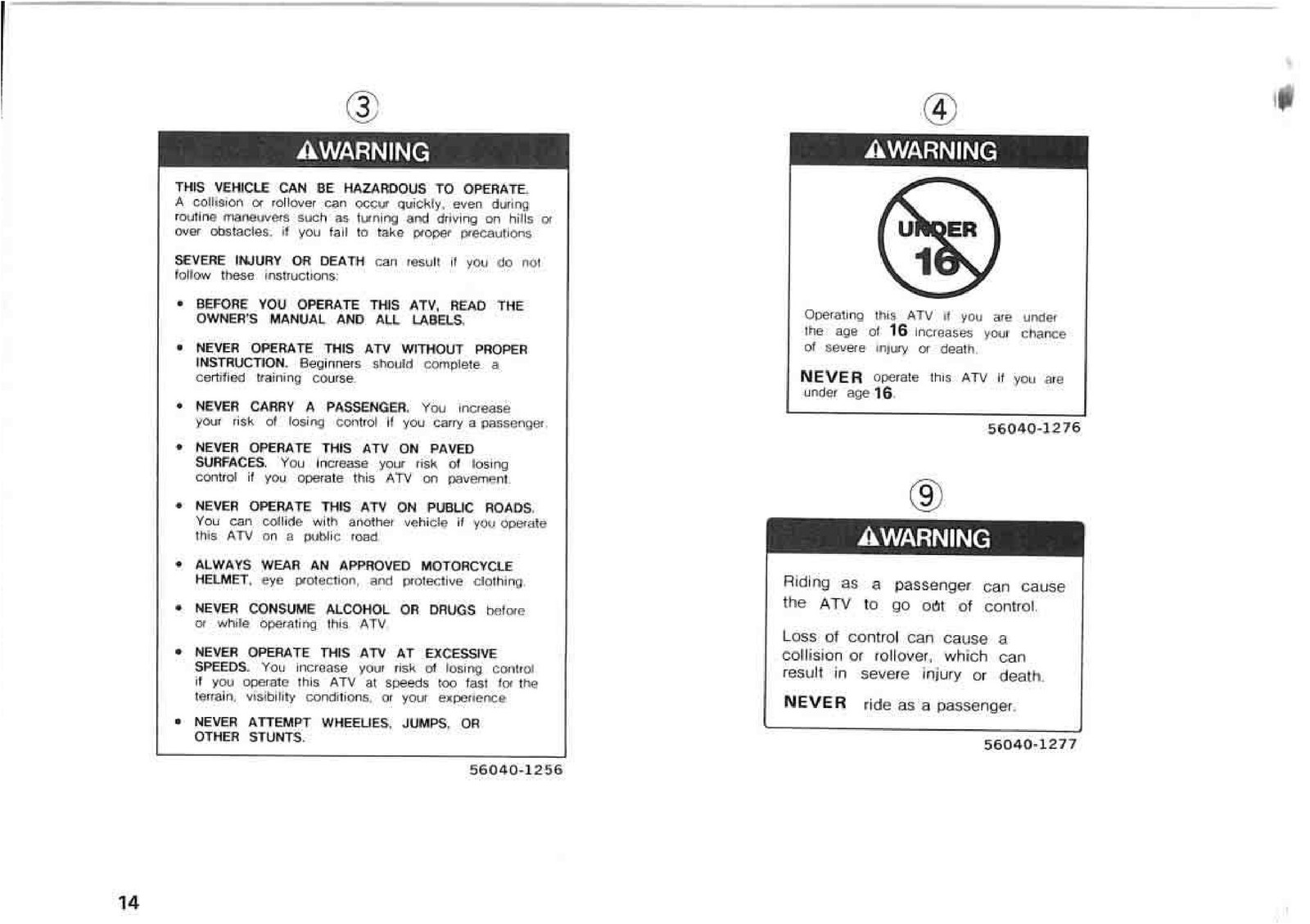 KAWASAKI Bayou 220 Owners Manual 1991 – STEEL WIRE BOUND – PROTECTIVE COVERS