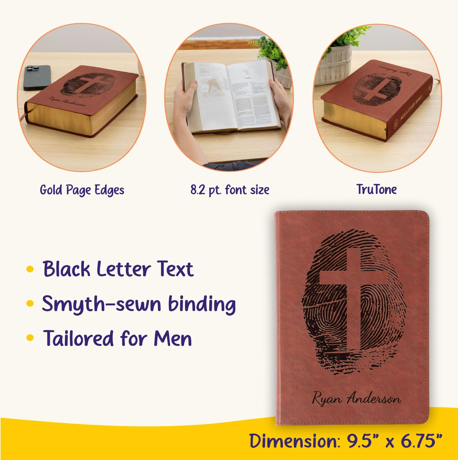 Personalized ESV Men’s Study Bible, Fingerprint & Cross Design, Name Engraved