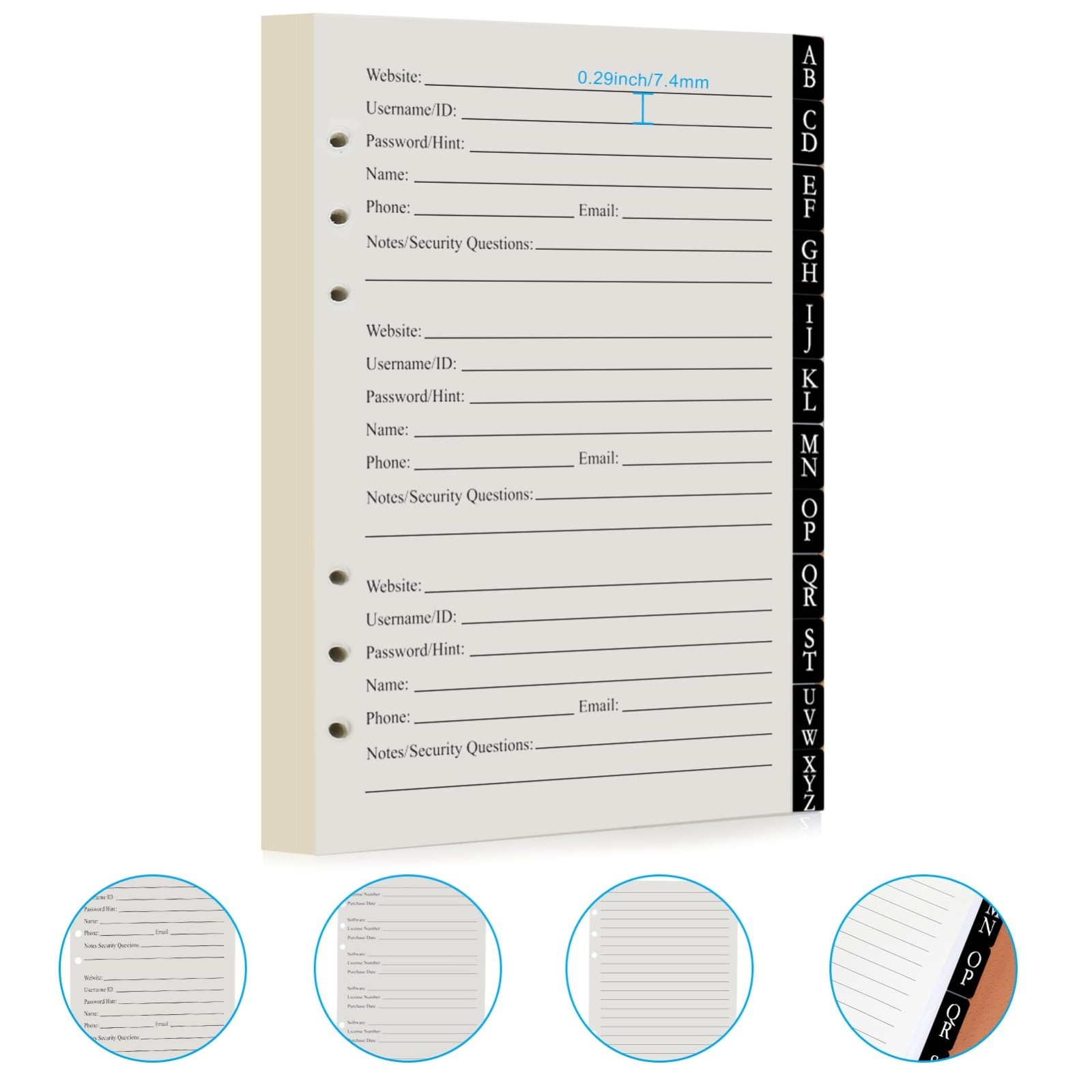 Password Organizer Book with Lock & Alphabetical Tabs, 302 Pages, Refillable A5