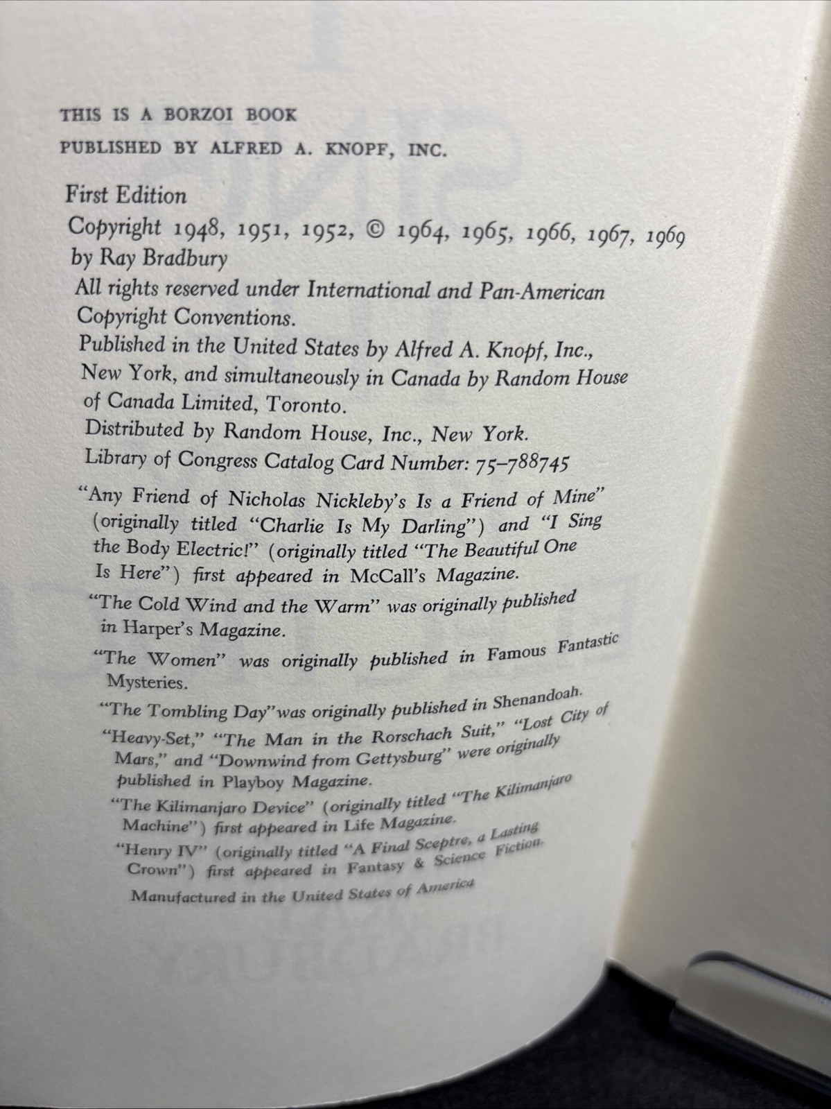 I Sing the Body Electric by Ray Bradbury BCE 1969 Hardcover