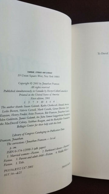 The Corrections by Jonathan Franzen Farrar Straus Giroux 2001 1st Edition