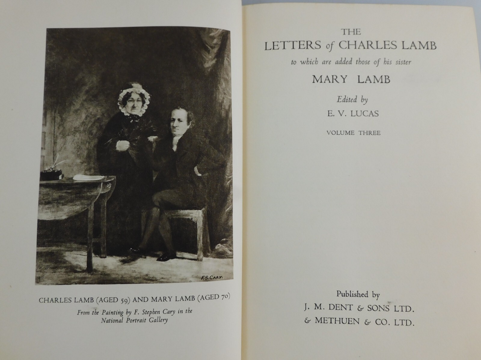 Letters Of Charles and Mary Lamb 3 Vol 1935 HC Dent Methuen Great Britain VGC