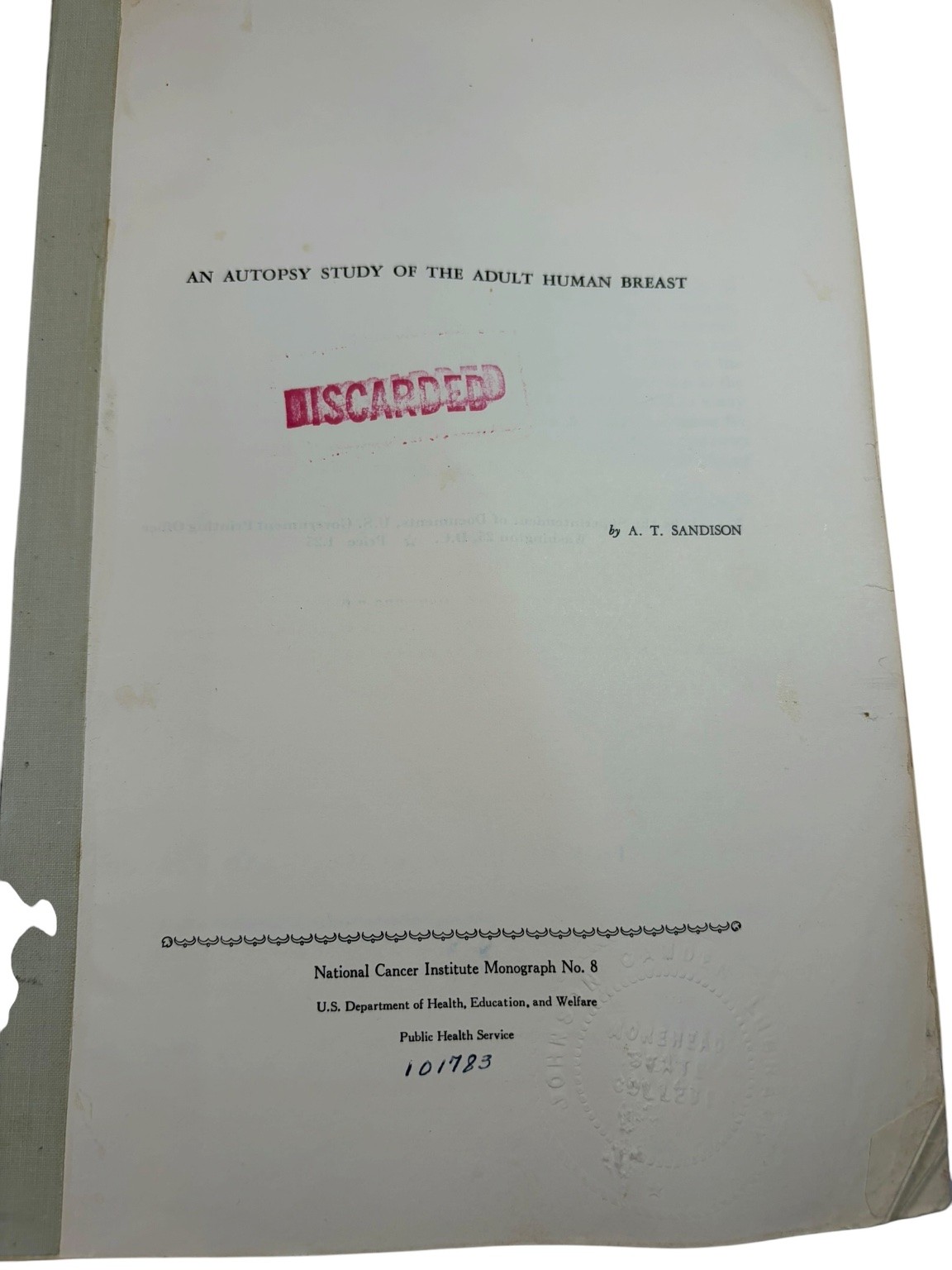 Autopsy Study Adult Human Breast Sandison 1962 NCI Monograph Pathology