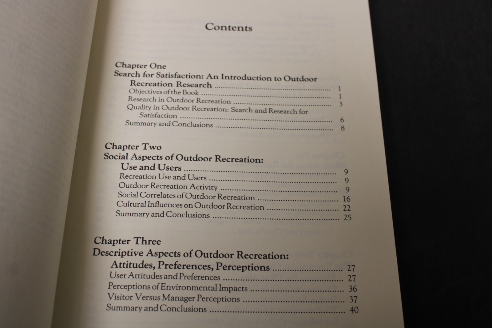 Studies in Outdoor Recreation Review & Synthesis Social Science Literature