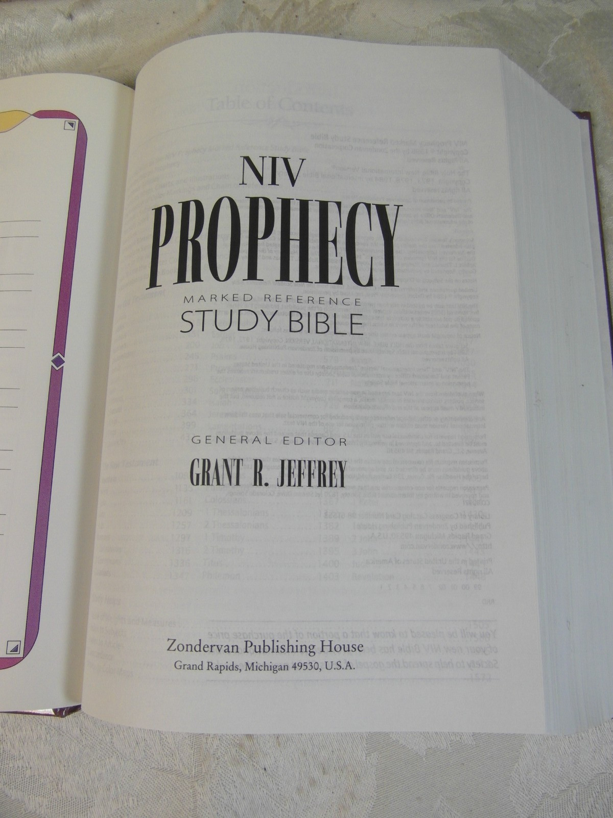 NIV Prophecy Marked Reference Study Bible Grant R. Jeffrey 1998 Zondervan HC