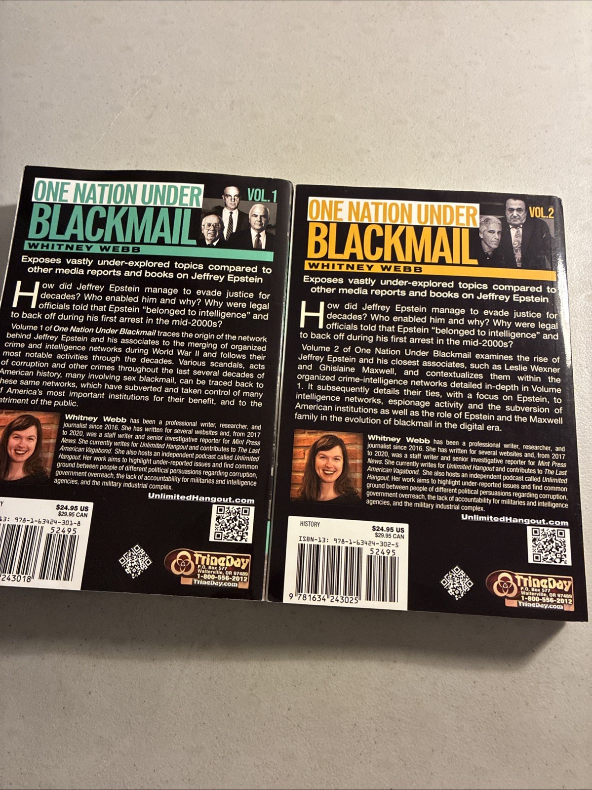 One Nation Under Blackmail Vol. 1 & Vol. 2 by Whitney Webb 1st Ed Paperback
