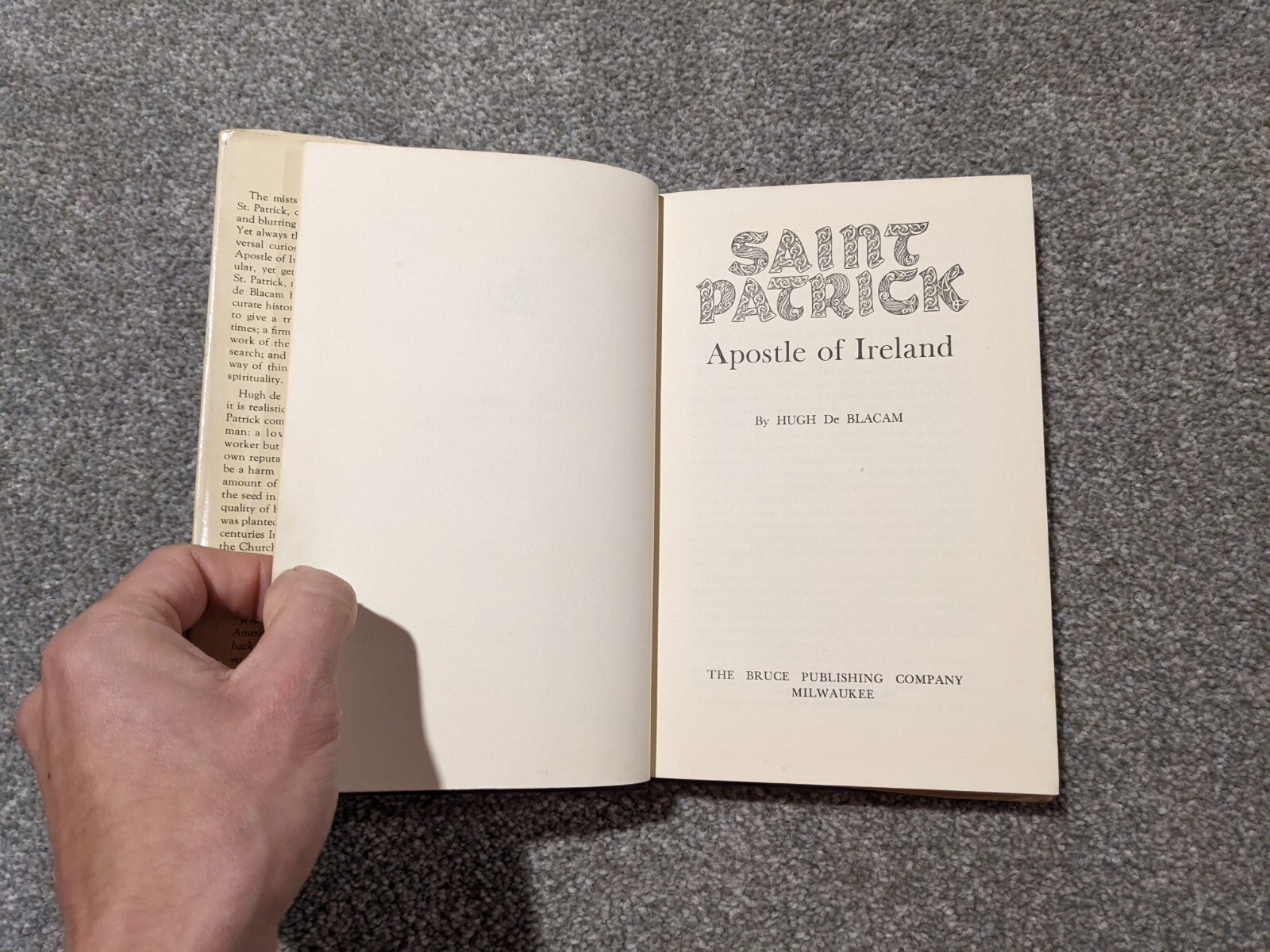 Saint Patrick Apostle Of Ireland Hugh De Blacam 1941 Bruce Publishing Company DJ