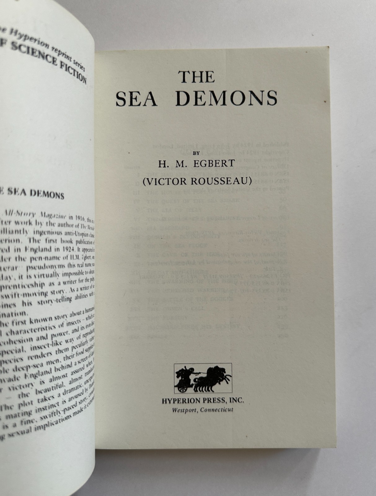 VICTOR ROUSSEAU The Sea Demons | 1976 Hyperion Press Trade Paperback