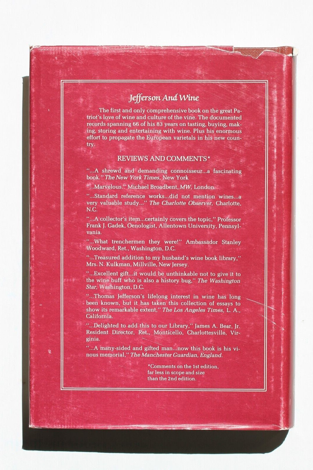 JEFFERSON AND WINE, Robert de Treville Lawrence III, 2nd Edition, 1989, hc+dj